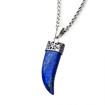 INOX - Lapis Lazuli Horn Pendant